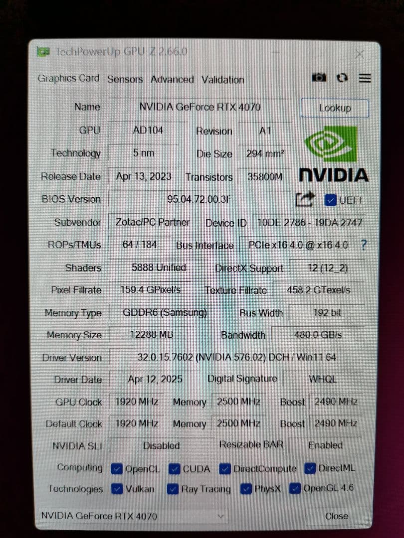 【超美品】 ZOTAC RTX4070 Twin Edge GDDR6X 12G