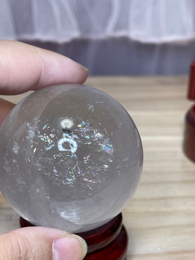 天然石　 レインボー アイリスクォーツ　緑幽霊　共生 水晶丸玉 スフィア