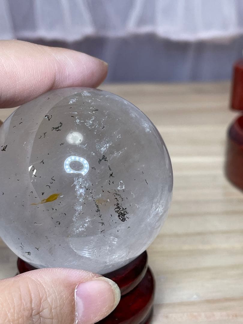 天然石　 レインボー アイリスクォーツ　緑幽霊　共生 水晶丸玉 スフィア
