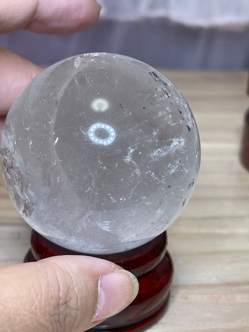 天然石　 レインボー アイリスクォーツ　緑幽霊　共生 水晶丸玉 スフィア