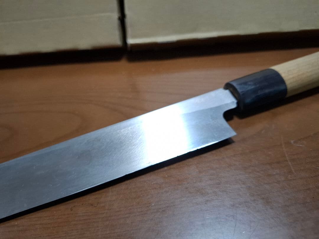 使用少【堺 刀司】柳刃包丁 刺身包丁 全長41.5 刃渡26.3cm 厚み4mm