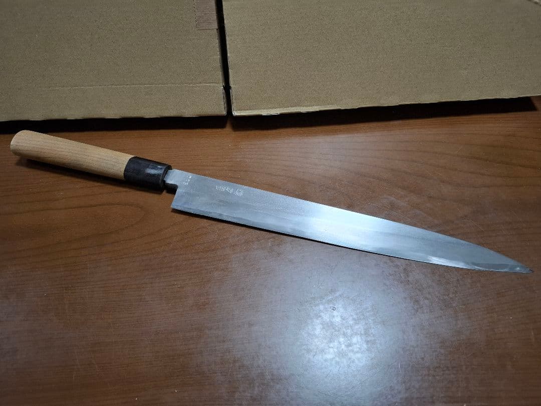 使用少【堺 刀司】柳刃包丁 刺身包丁 全長41.5 刃渡26.3cm 厚み4mm
