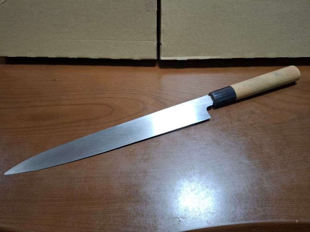 使用少【堺 刀司】柳刃包丁 刺身包丁 全長41.5 刃渡26.3cm 厚み4mm