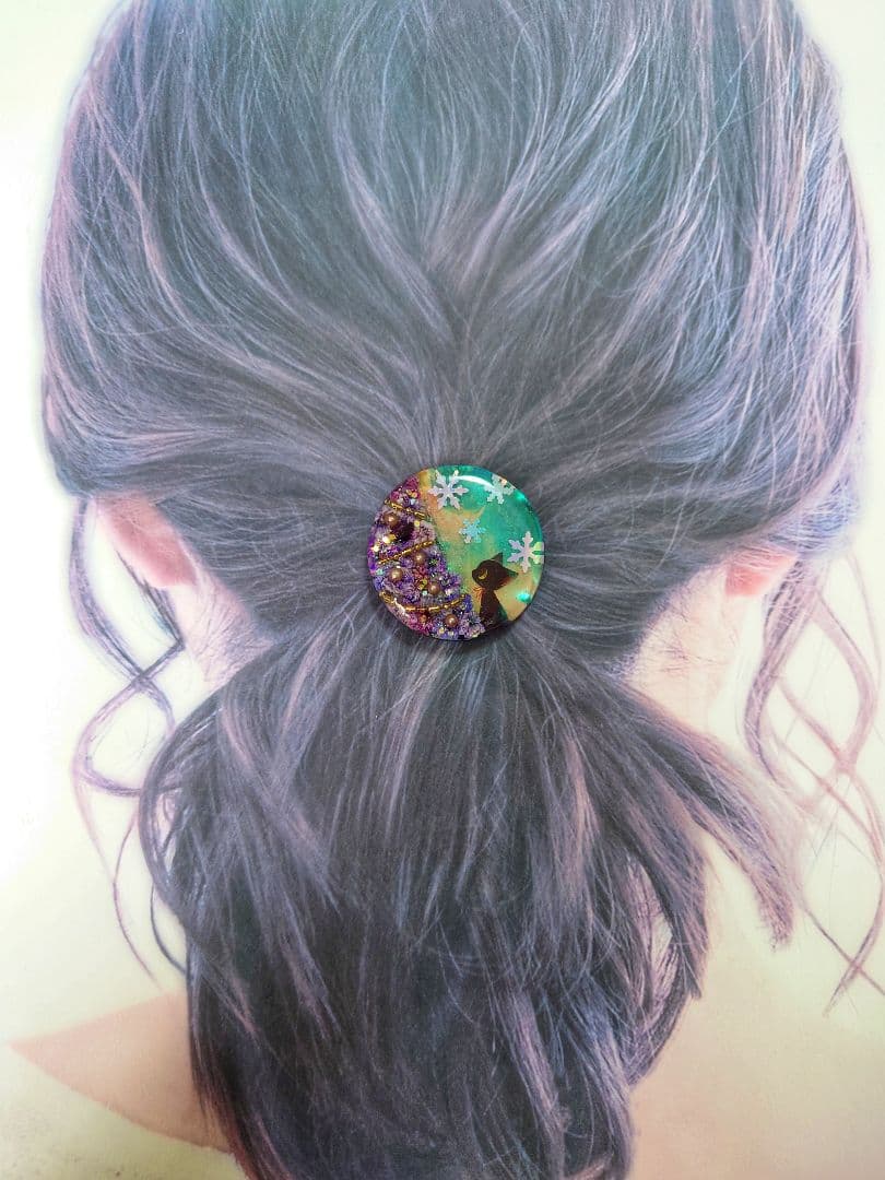 レジン　猫　ヘアゴム　ブローチ　ポニーフック　No.369
