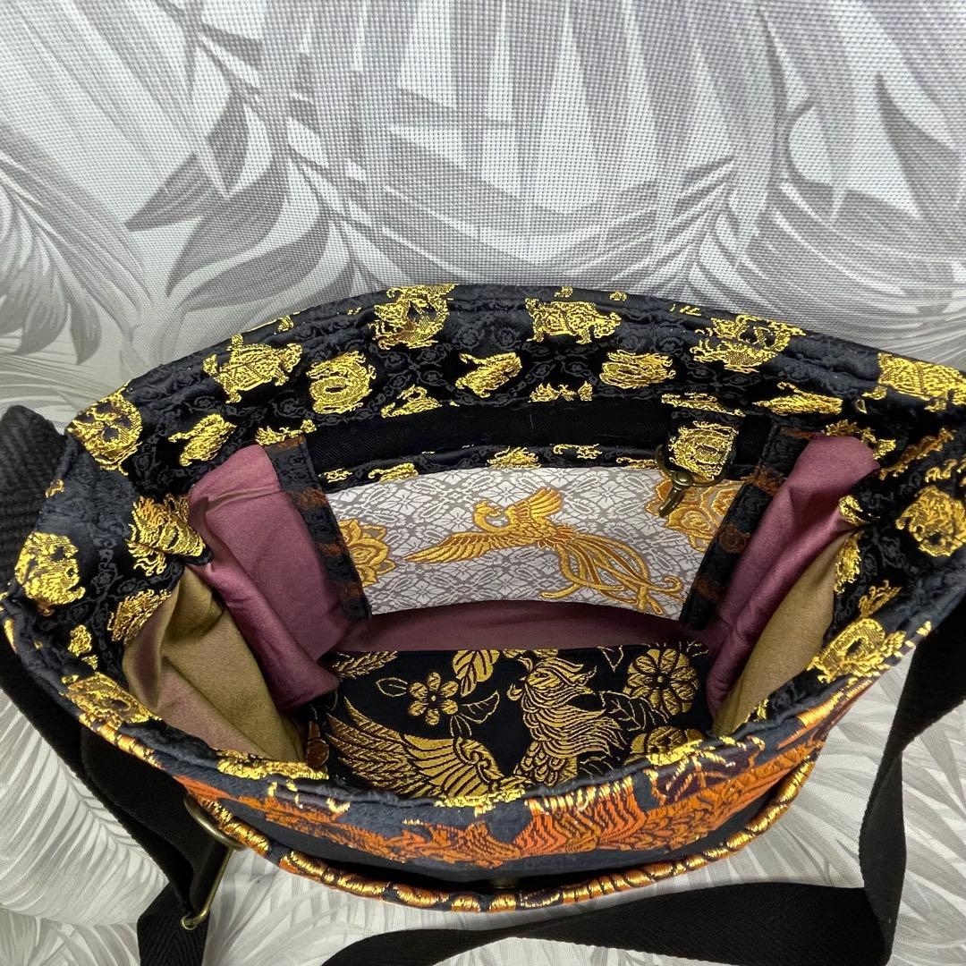 Lsize wide豪華3種の金襴　鳳凰　メッセンジャーバック　底板付