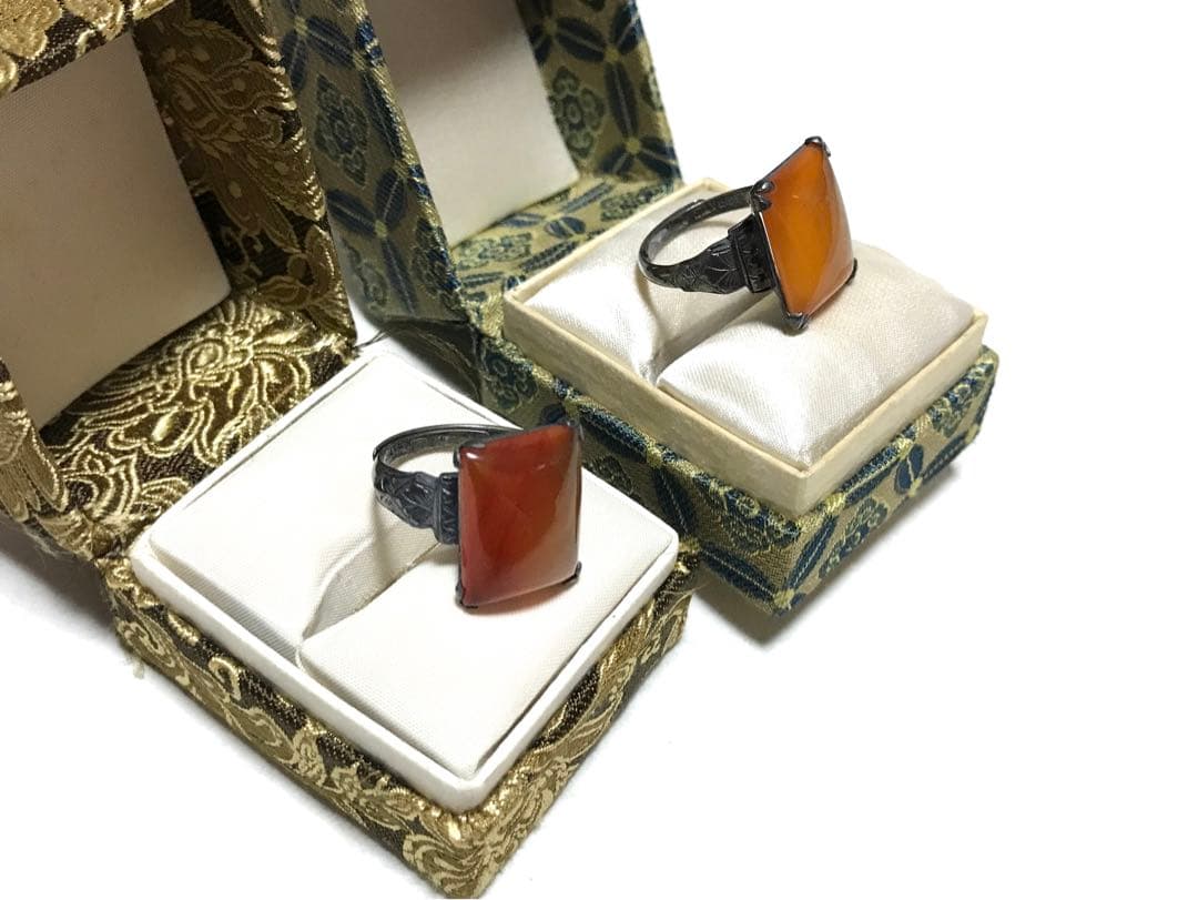 天然石　赤メノウ　指輪　2本セット