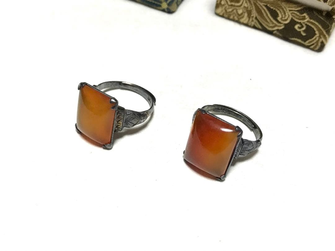 天然石　赤メノウ　指輪　2本セット