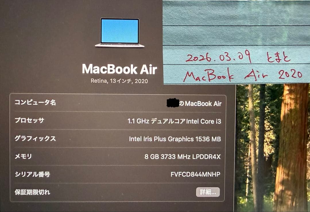MacBook Air 2020 Core i3 8GB 256GB 動作確認済
