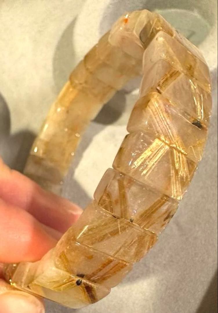 天然石 バングル タイチンルチルクォーツ 太陽放射 ルチル タイチン