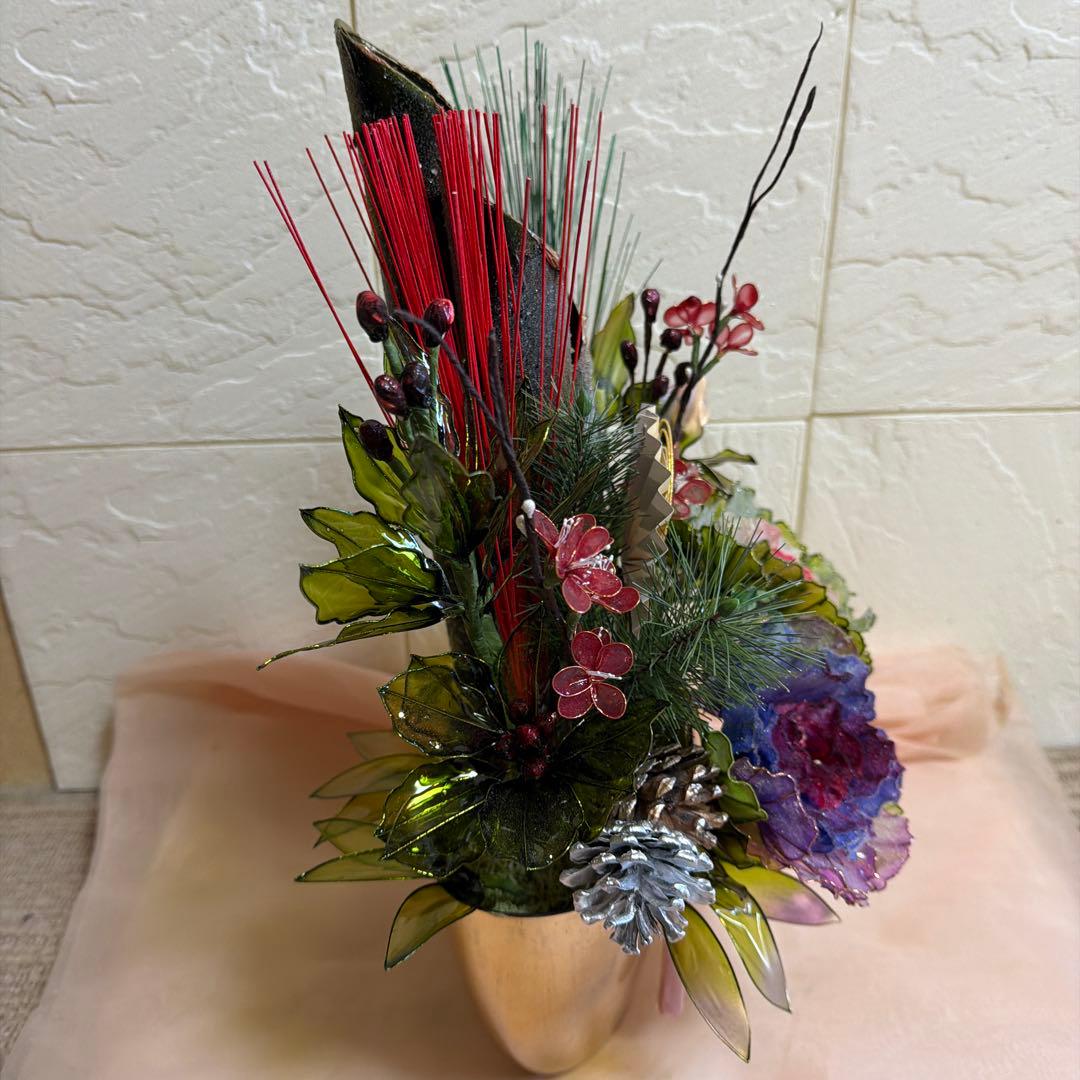 お正月用品松竹梅 (一品物)(花いちもんめ！)花器付き！和風！玄関にも、