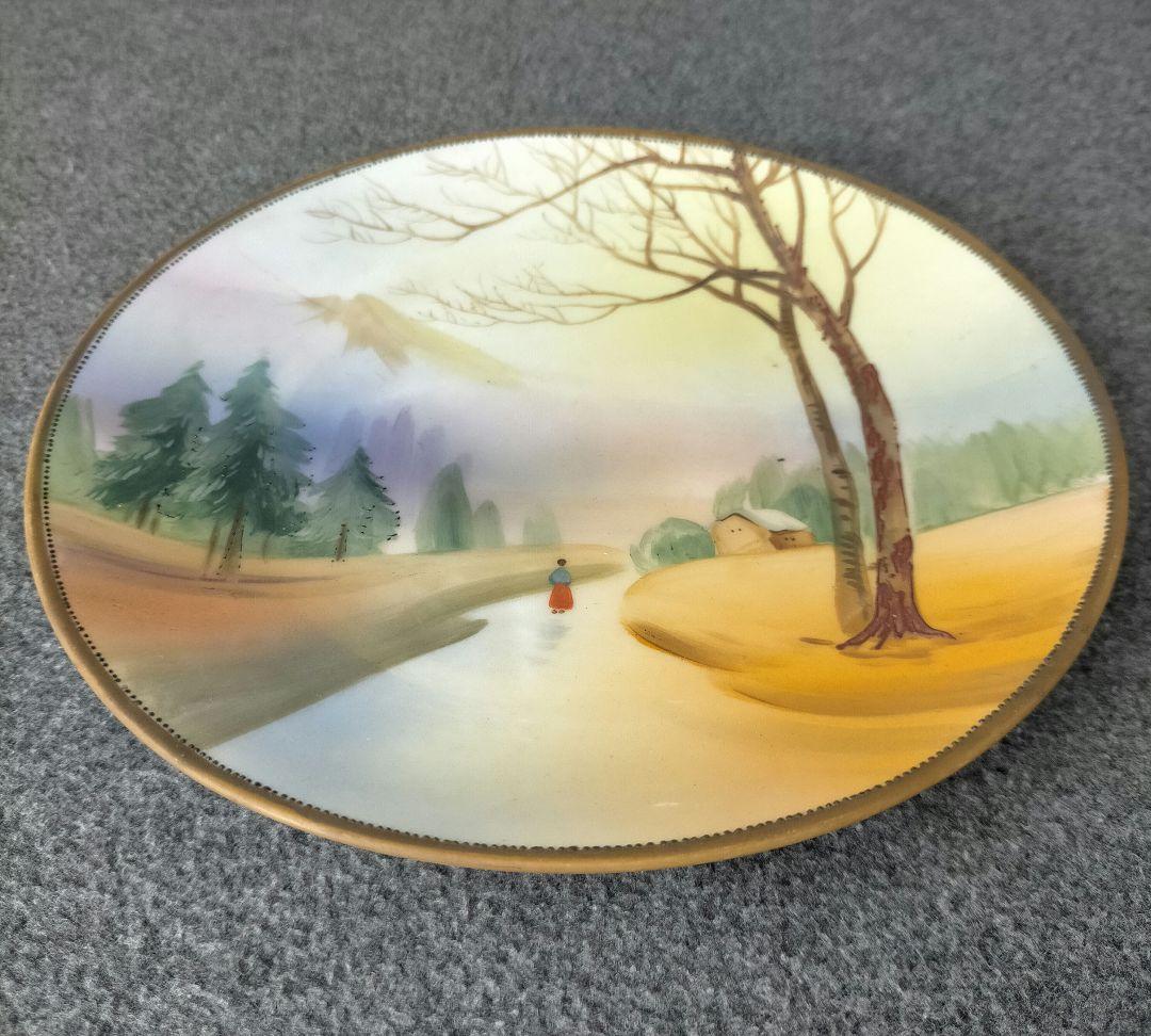 オールドノリタケ 手描き点盛り風景絵皿