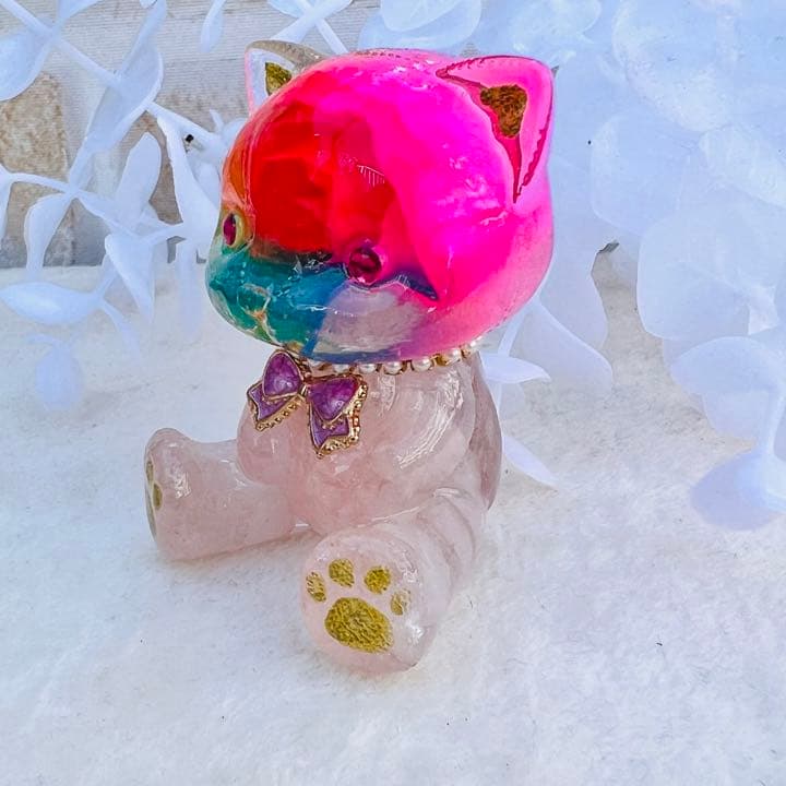 オルゴナイト ねこ ローズクォーツ 薄ピンク