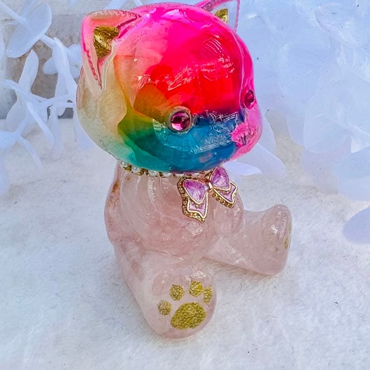 オルゴナイト ねこ ローズクォーツ 薄ピンク