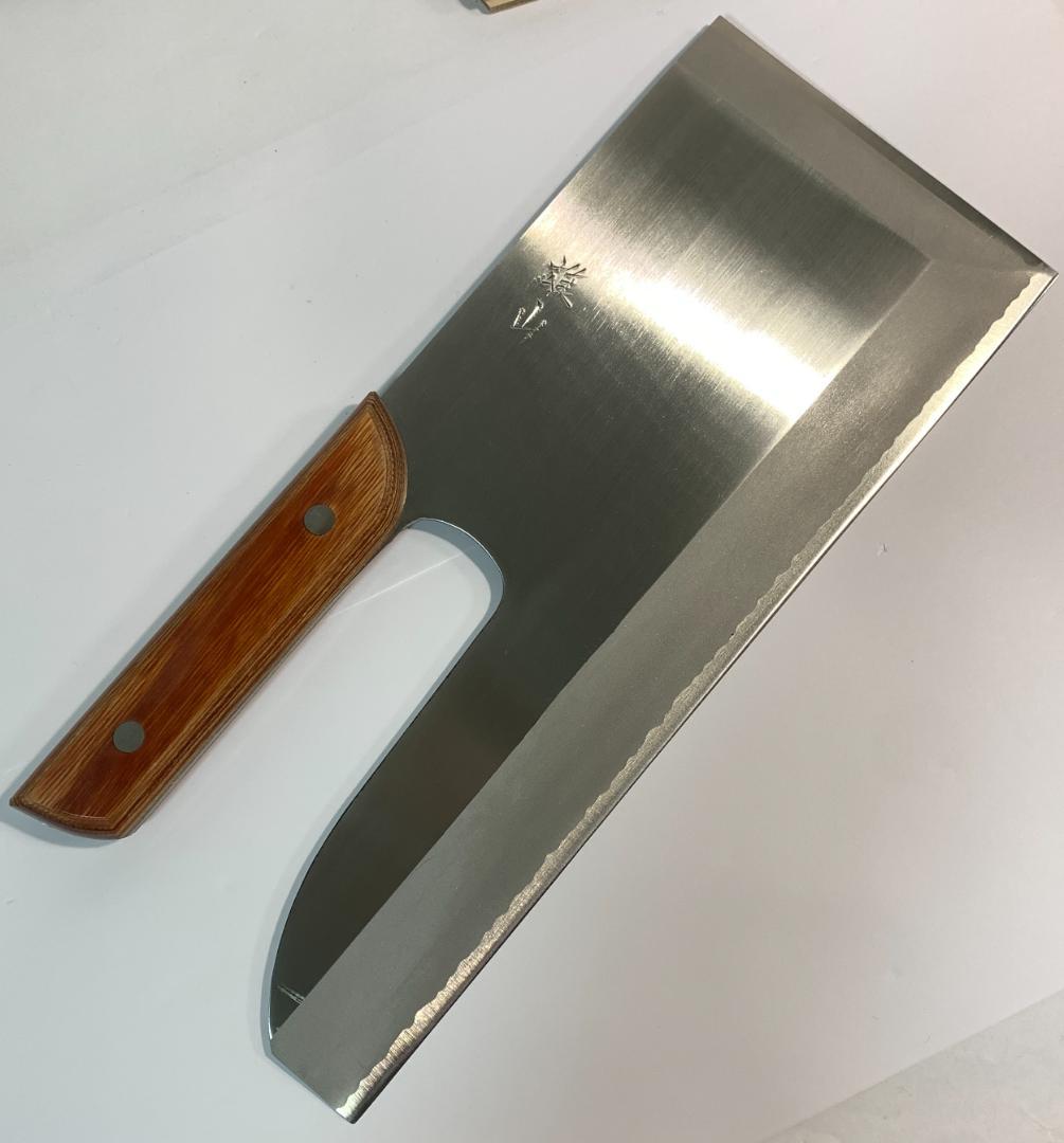 高級ステンレス鋼 麺切庖丁 赤合板柄 305mm
