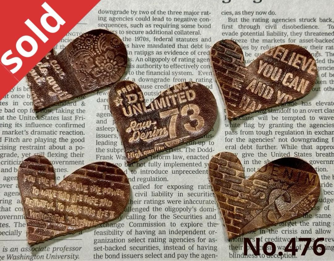 No.476 染色タグ  ハートタグ 刻印タグ 革タグ レザータグ ハンドメイド