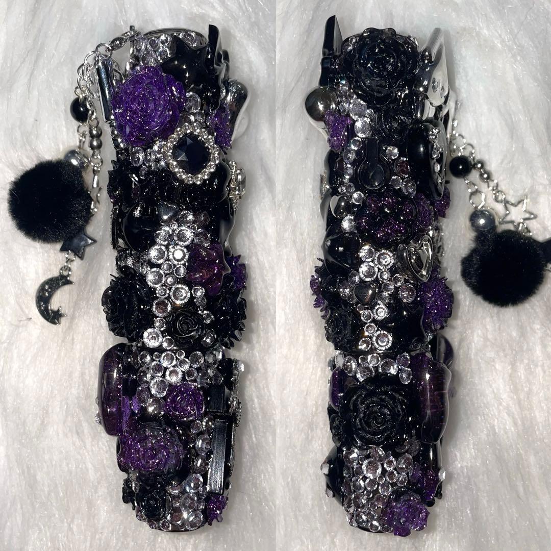 ★ iQOSケース デコ black×purple チャーム付き (116)