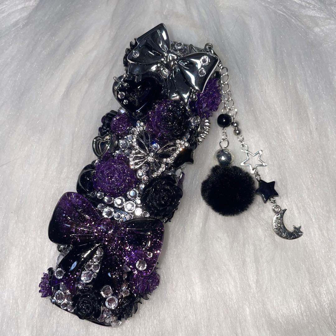 ★ iQOSケース デコ black×purple チャーム付き (116)