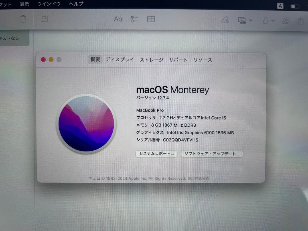 MacBook pro 13インチ メモリ8GB ストレージ256GB