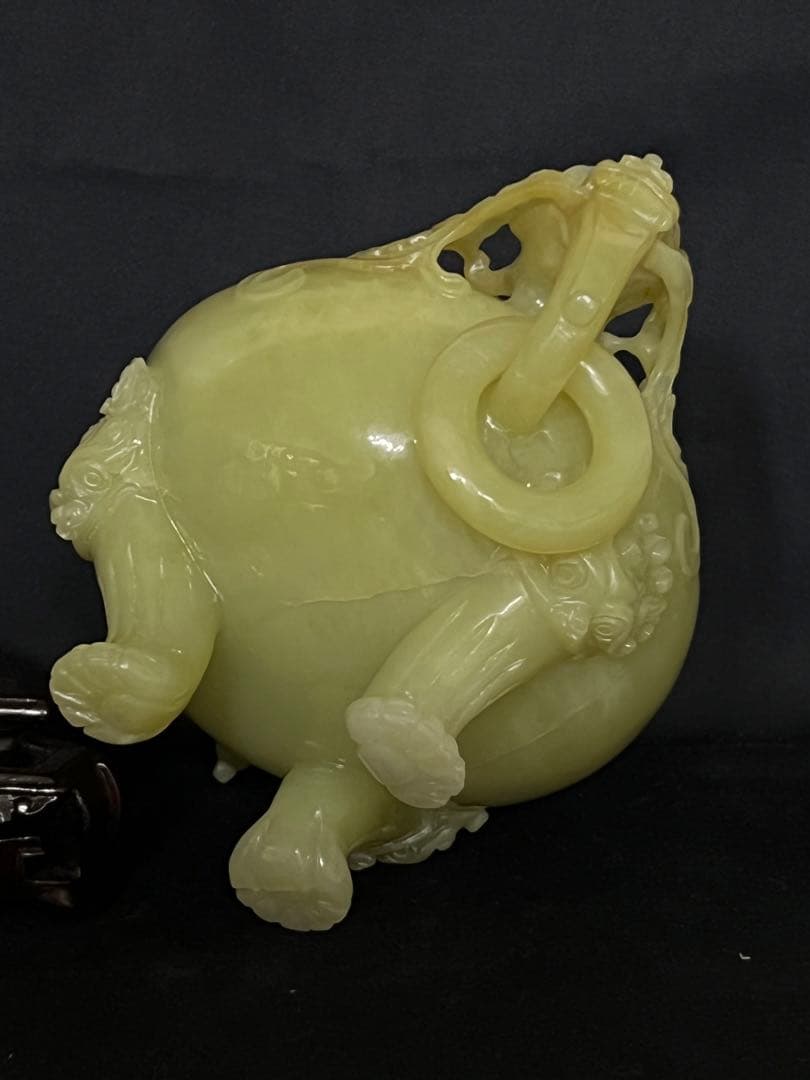 極上 清時代　天然玉香炉　精巧な彫刻　紫檀台 BL1--3