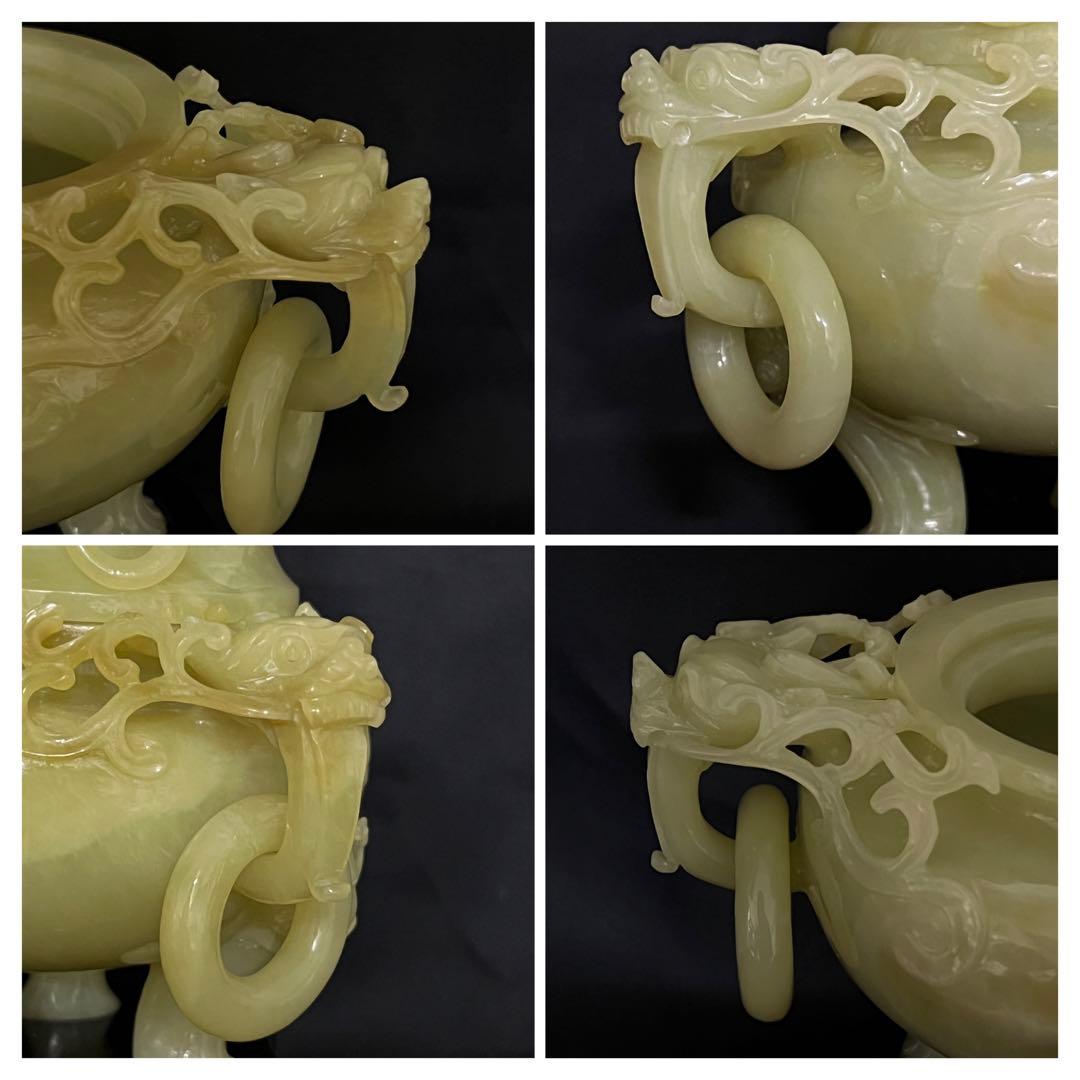 極上 清時代　天然玉香炉　精巧な彫刻　紫檀台 BL1--3