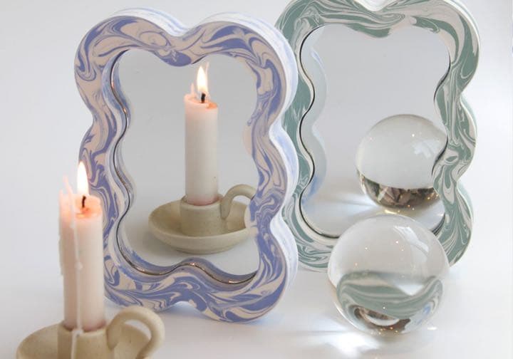 ウェーブミラー 鏡 ミラー マーブル 韓国 韓国インテリア 北欧インテリア