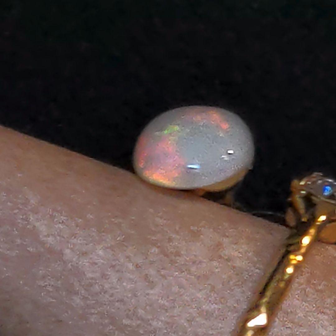 新品　16kgp　天然石ホワイトオパールフォークリング指輪　フリーサイズ