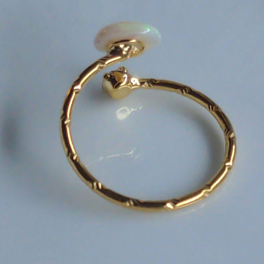 新品　16kgp　天然石ホワイトオパールフォークリング指輪　フリーサイズ