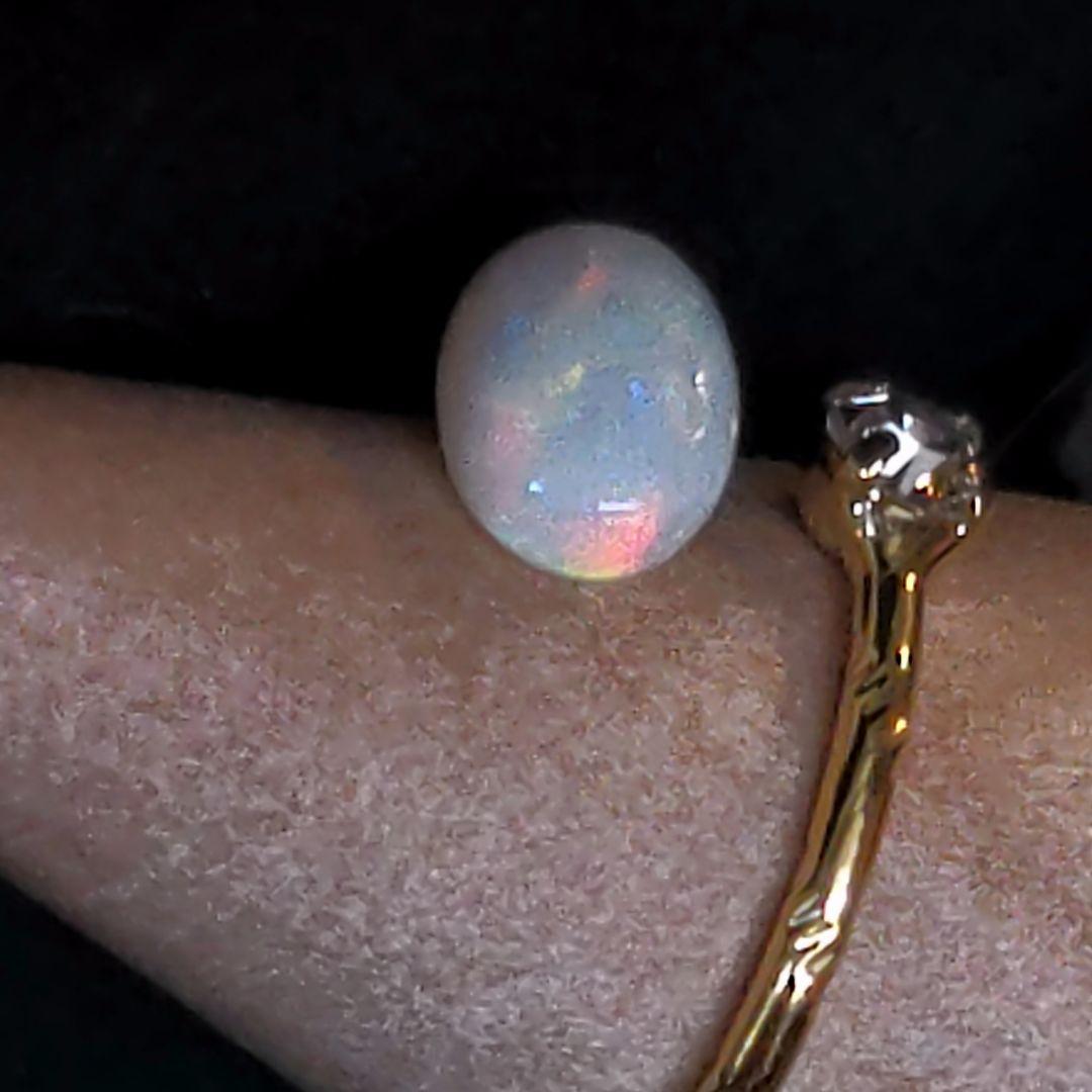 新品　16kgp　天然石ホワイトオパールフォークリング指輪　フリーサイズ