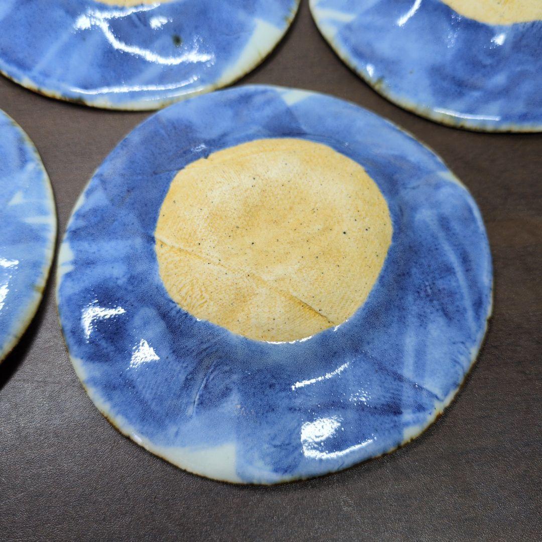 斉山窯 太田恵 作 染付 花文 小皿 五客