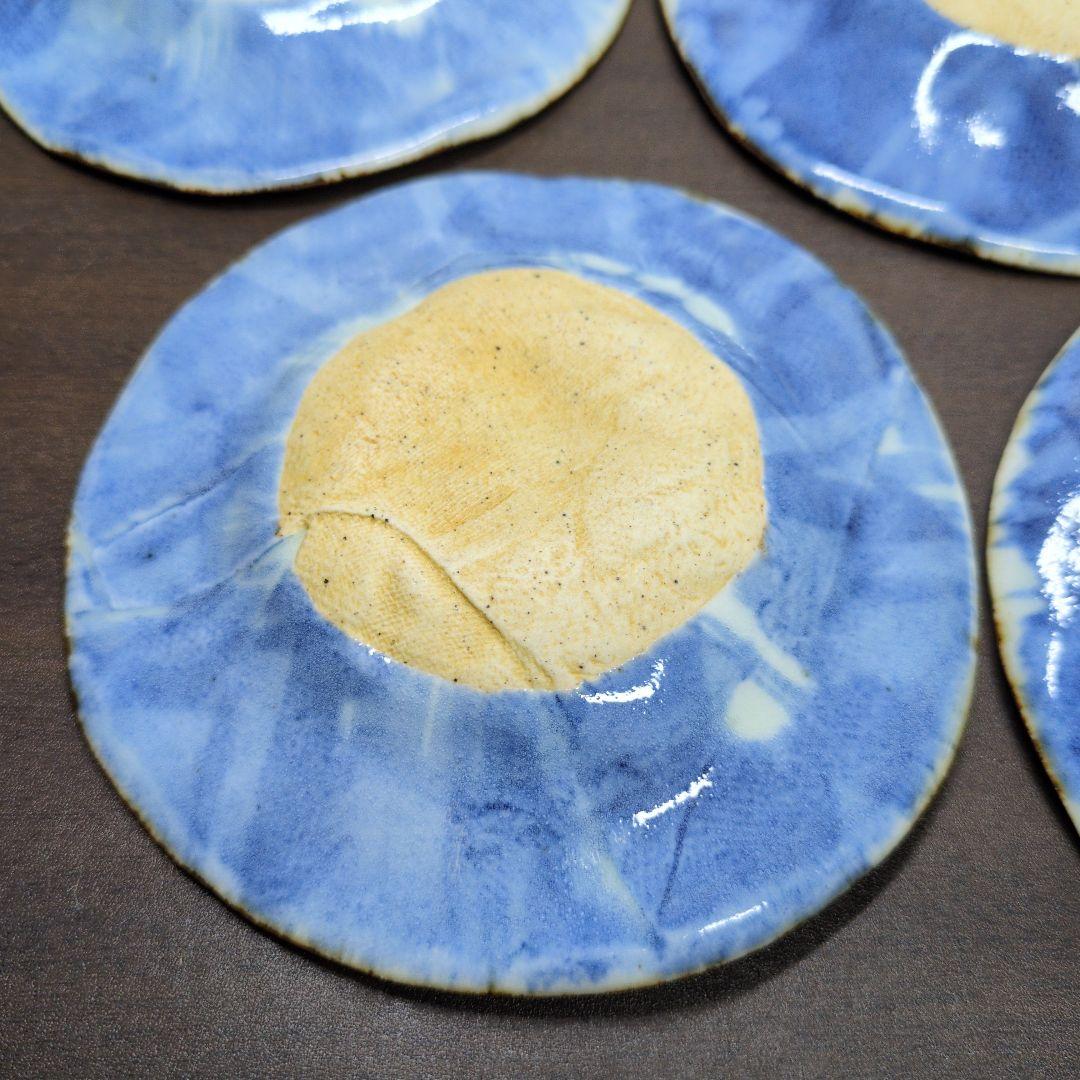 斉山窯 太田恵 作 染付 花文 小皿 五客