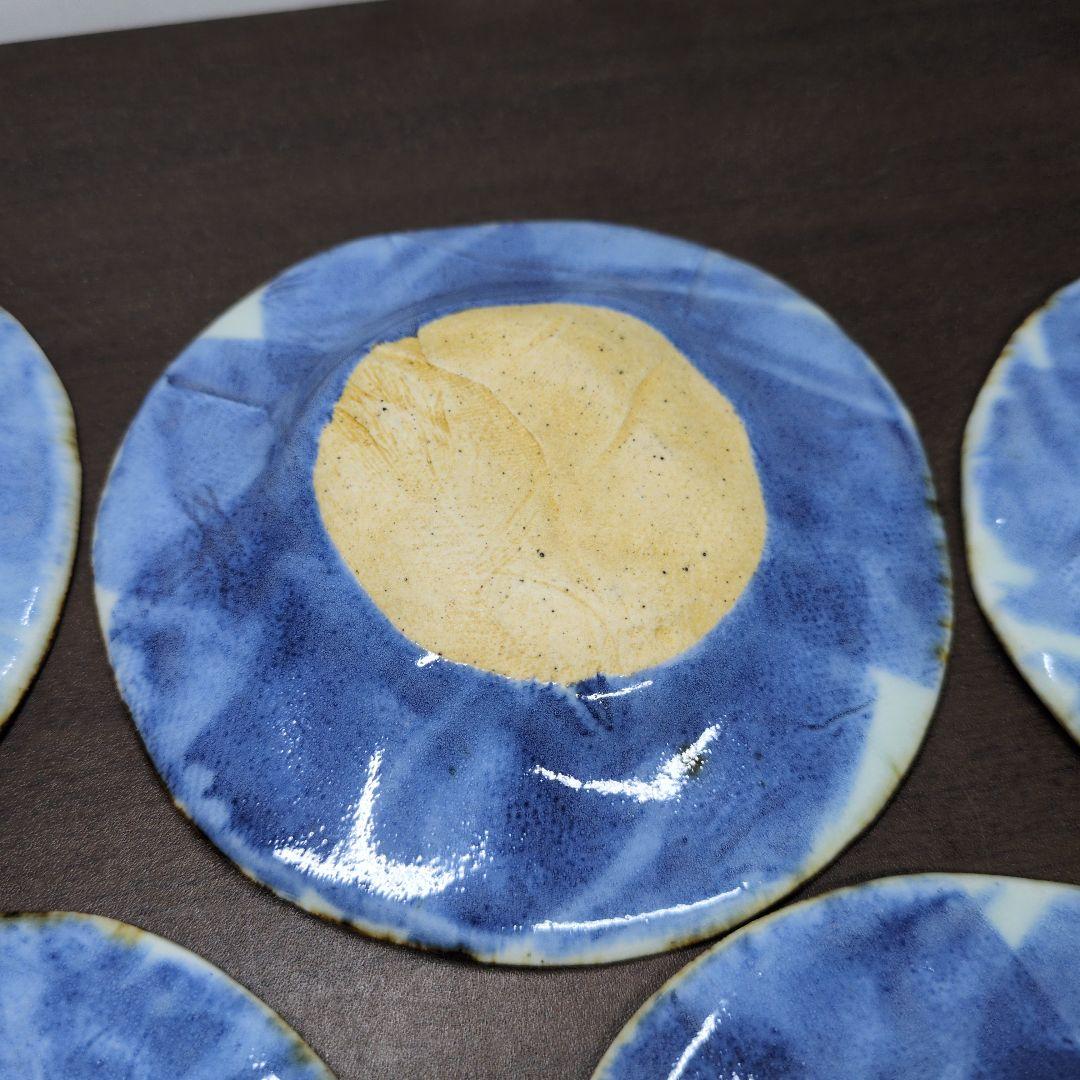 斉山窯 太田恵 作 染付 花文 小皿 五客