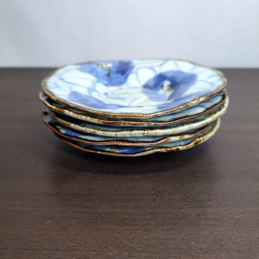 斉山窯 太田恵 作 染付 花文 小皿 五客
