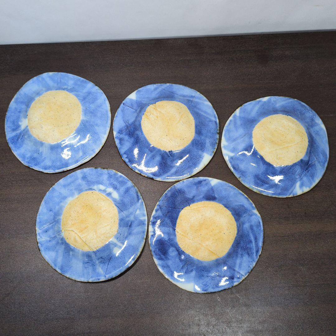 斉山窯 太田恵 作 染付 花文 小皿 五客