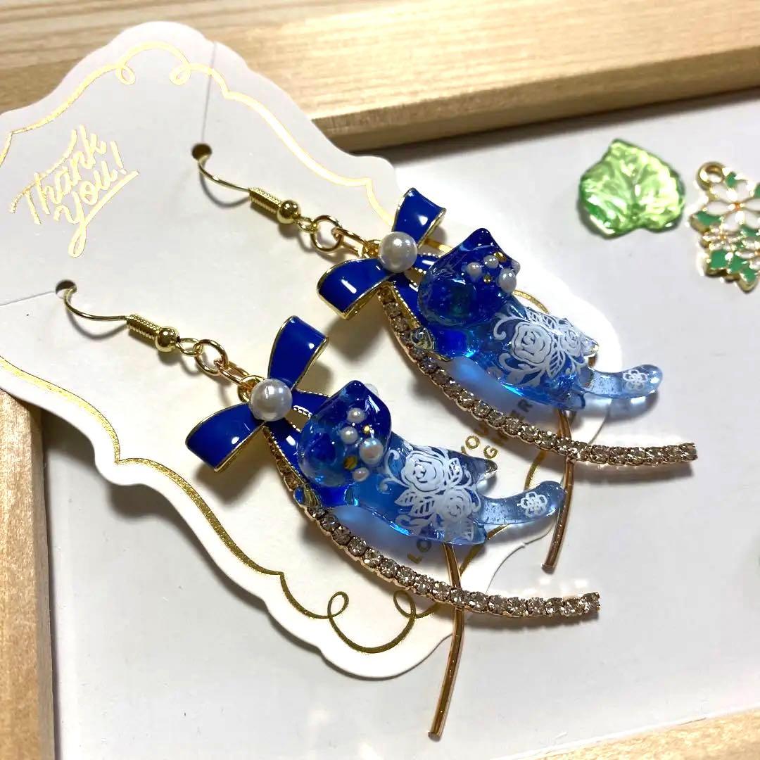 ☆リボンと爽やか猫ちゃんピアス☆