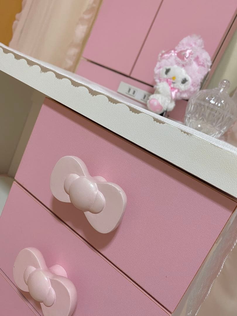 【送料無料】姫系ドレッサー　三面鏡　椅子セット　キティー風♡ レア　希少