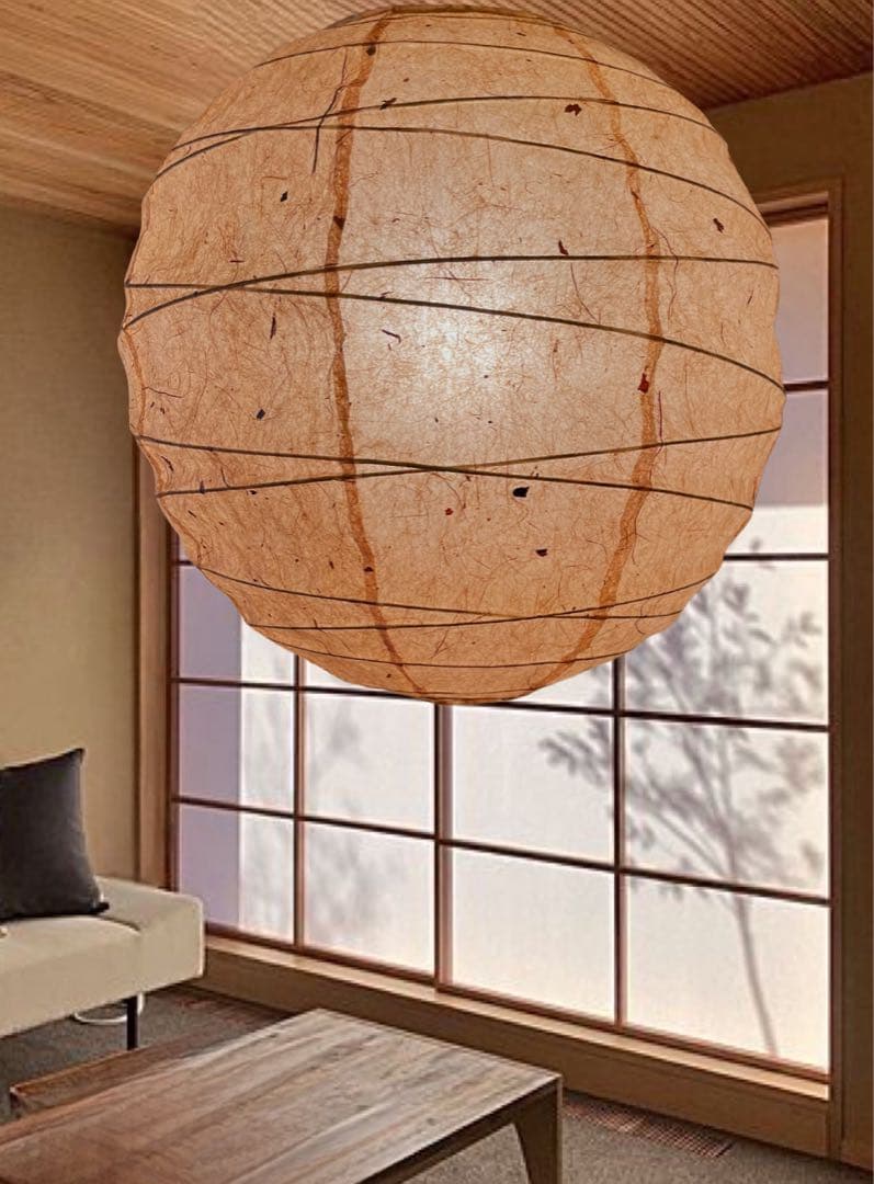 径45㎝丸杉皮入和紙灯具付提灯照明ペンダント