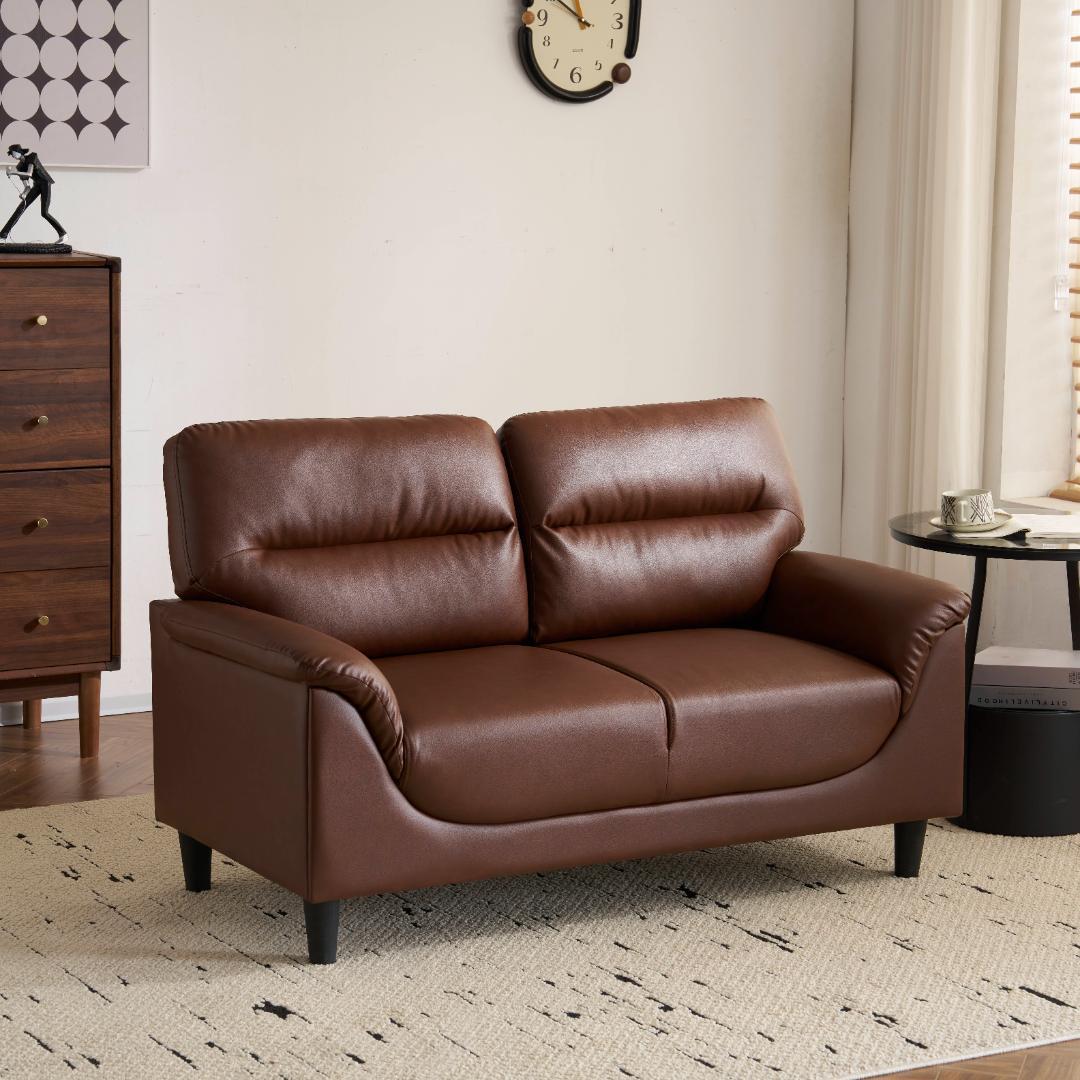 2Pけソファ PUレザー 座面肘掛け一体型 圧力分散 高品質 耐荷重 BROWN