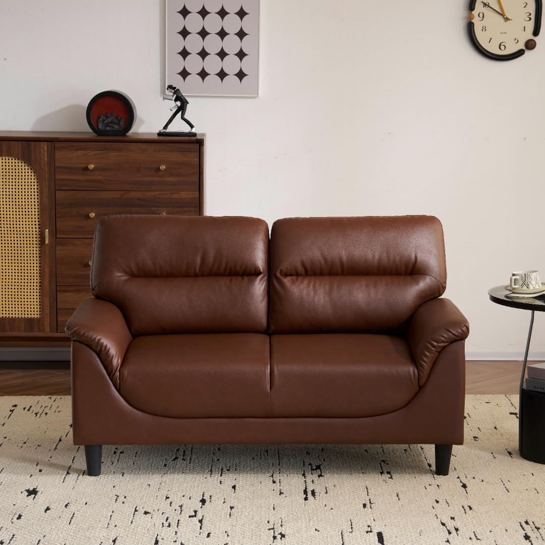 2Pけソファ PUレザー 座面肘掛け一体型 圧力分散 高品質 耐荷重 BROWN