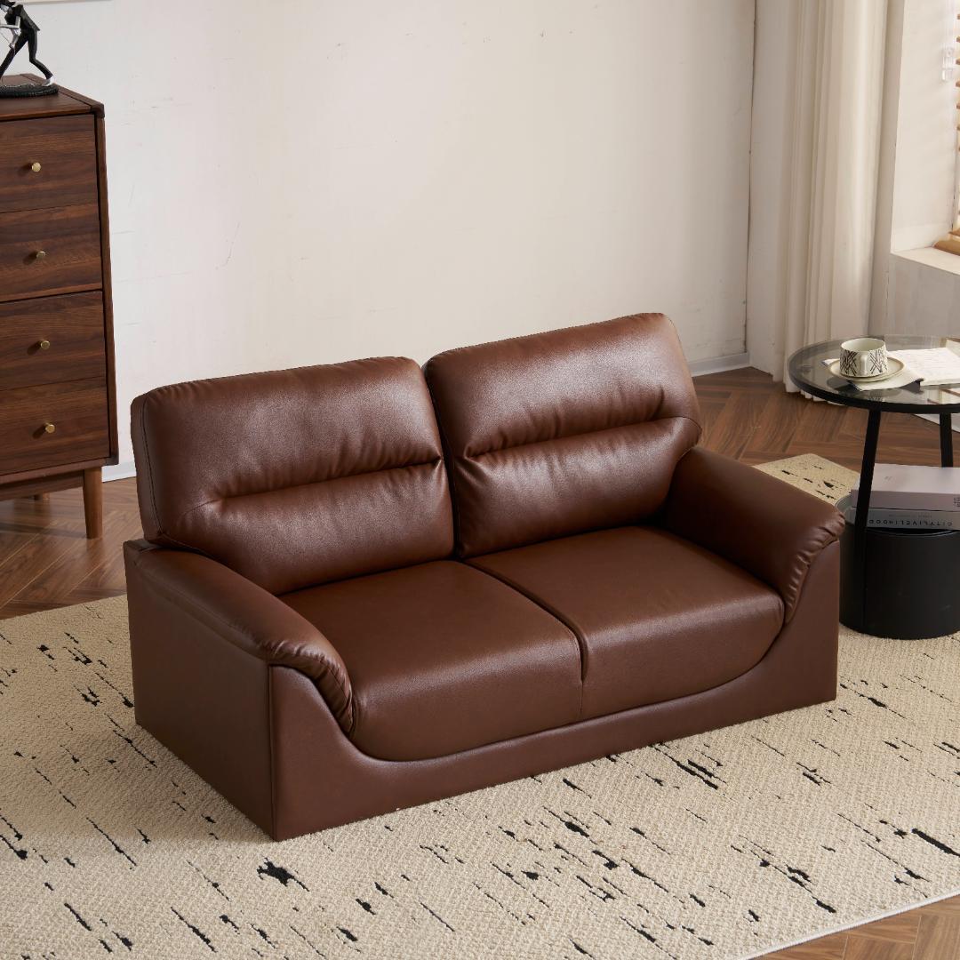 2Pけソファ PUレザー 座面肘掛け一体型 圧力分散 高品質 耐荷重 BROWN