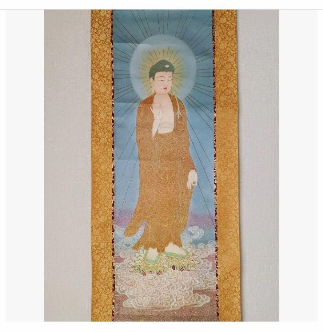 レア 開運 厄除け◎ 蓮の花に立つ弥陀如来像 掛け軸 和室 仏教 禅 極楽浄土