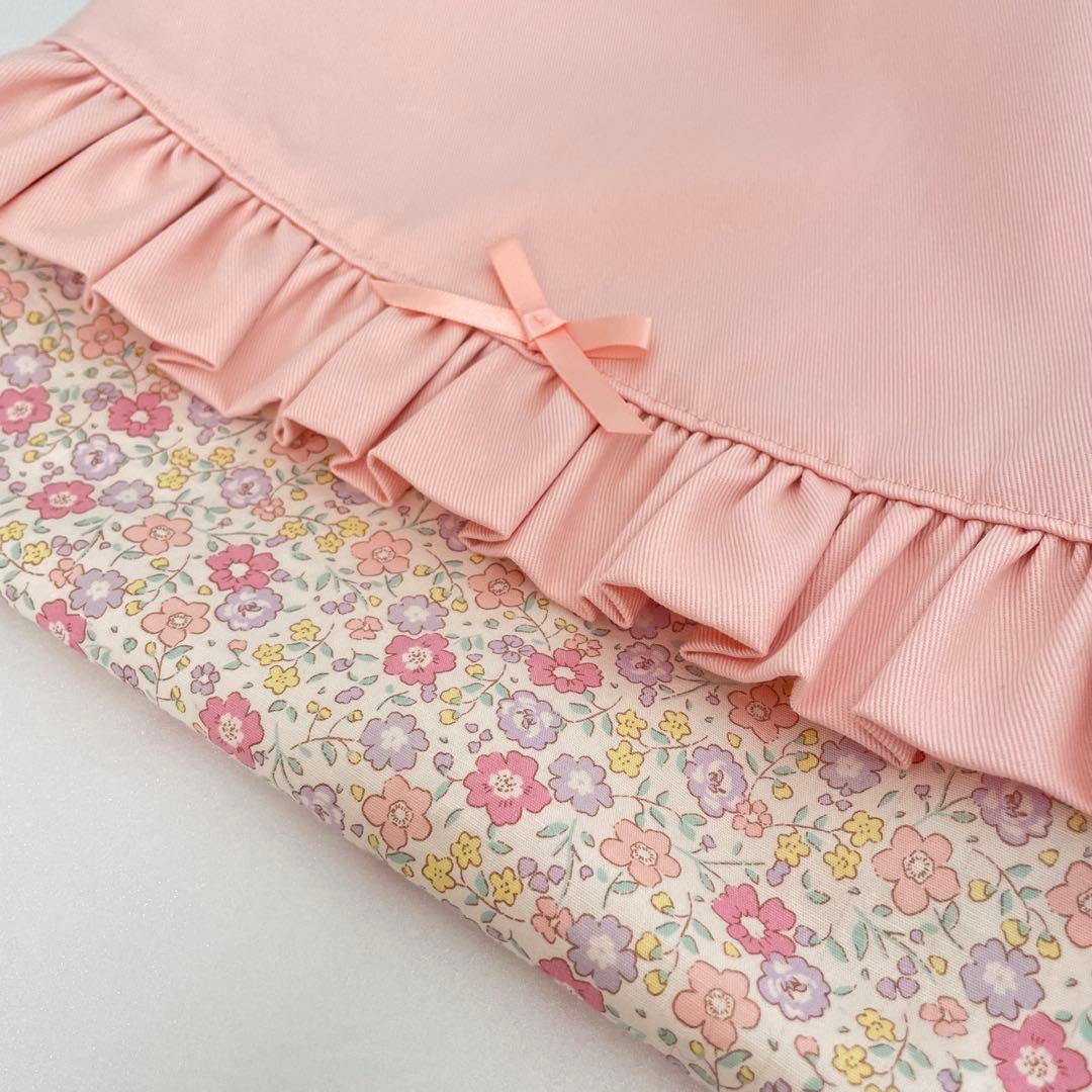 入園・入学　小花柄　ピーチピンク　レッスンバッグ、上履き入れ、着替え袋、給食袋