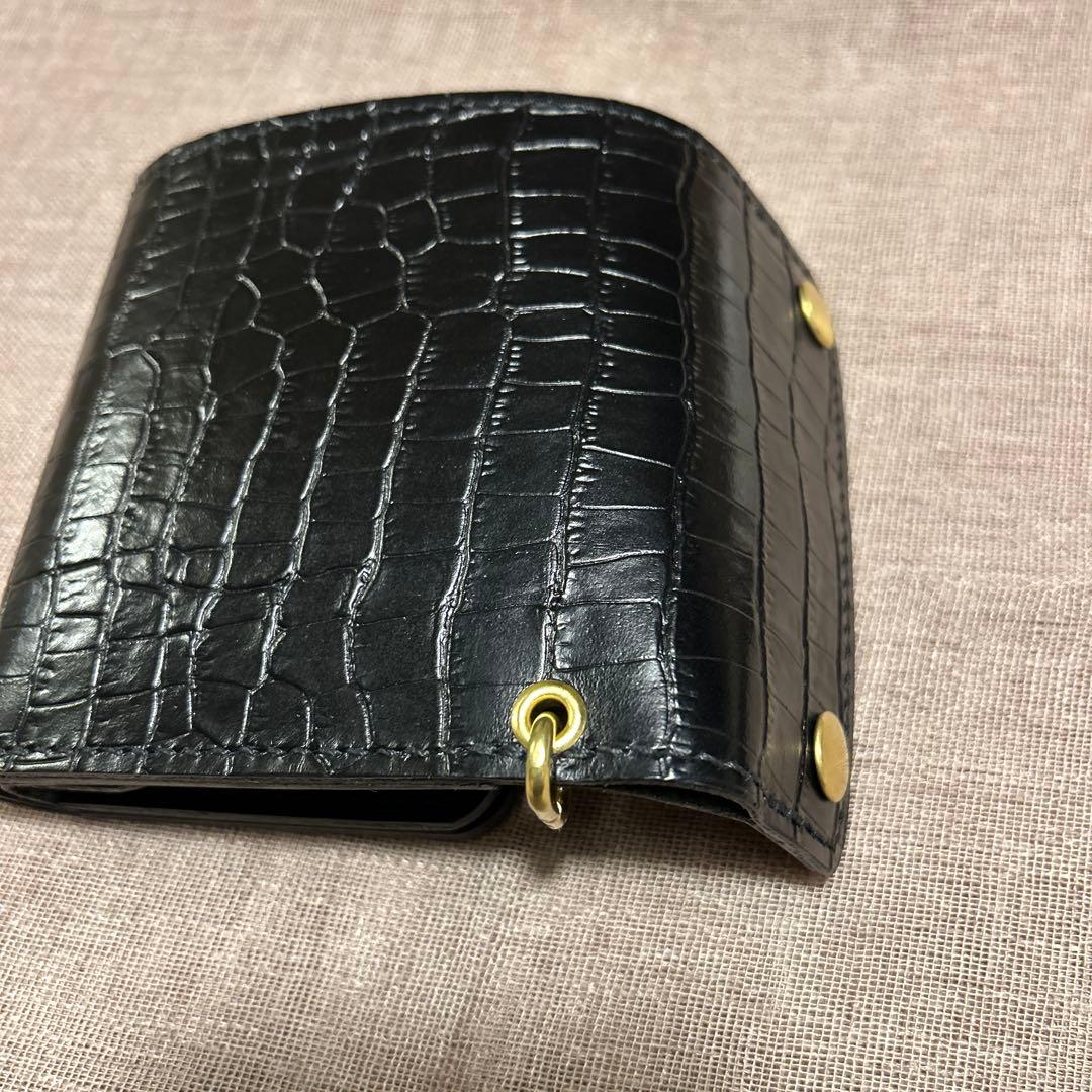 牛革クロコ型押し　ミドル財布 三つ折り　トラッカーウォレット　小判カン