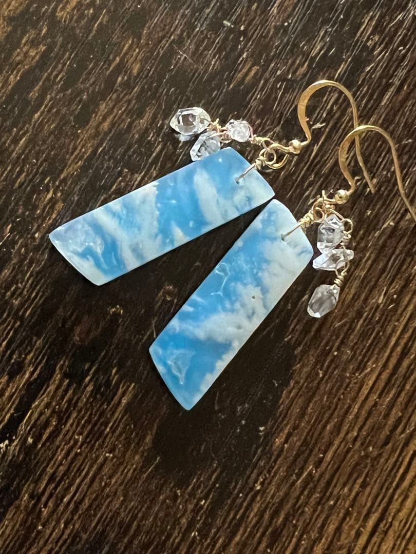 ともすけ❤️ プルームアゲート　ダブレット　ハーキマー14kgfピアス