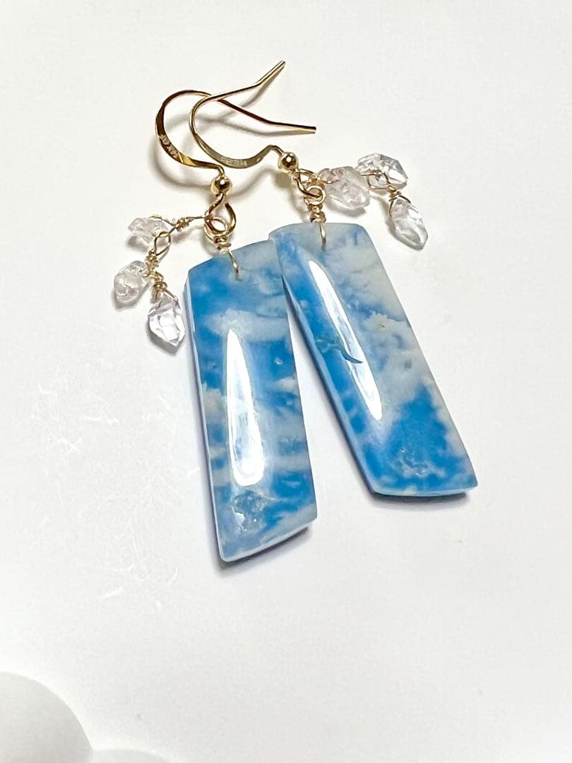 ともすけ❤️ プルームアゲート　ダブレット　ハーキマー14kgfピアス