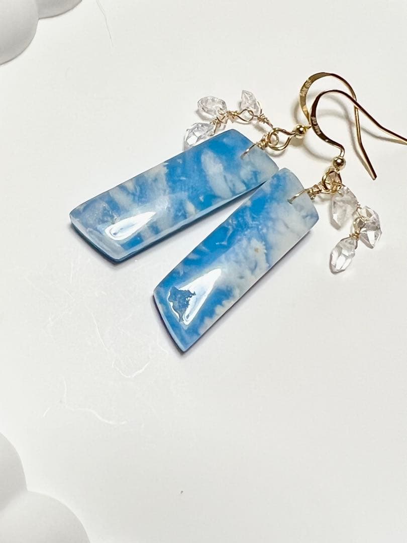 ともすけ❤️ プルームアゲート　ダブレット　ハーキマー14kgfピアス