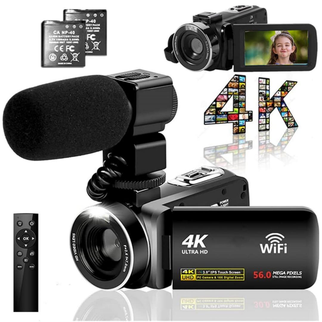 ビデオカメラ 4K 5600万画素WIFI機能 YouTubeカメラ外付けマイク