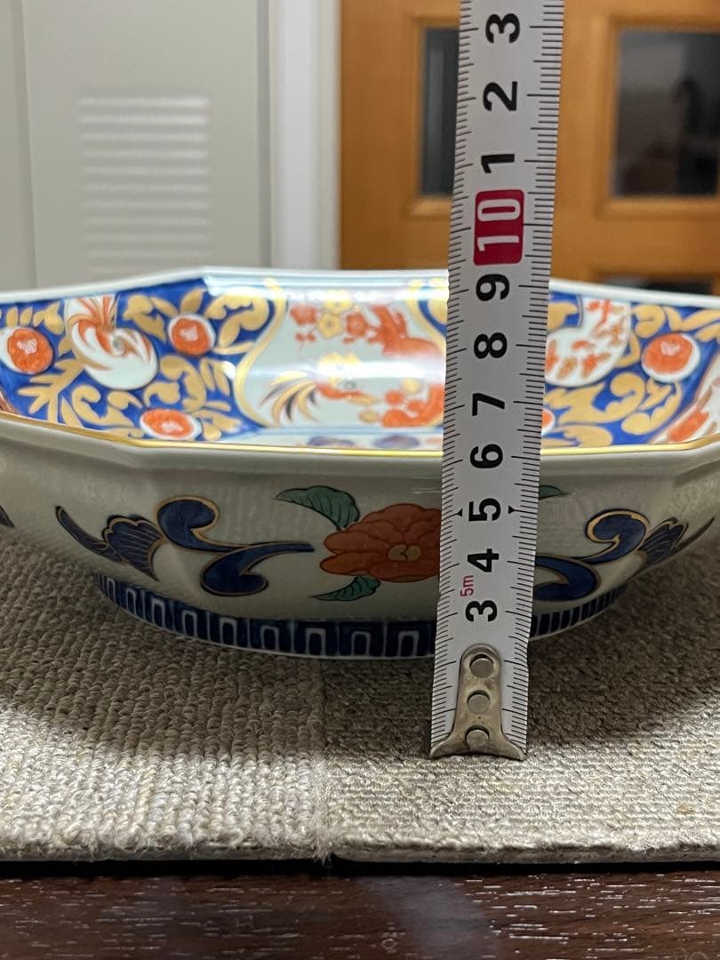 有田焼　林九郎　八角皿　鉢　大鉢皿　金唐草花篭図　八角盛鉢