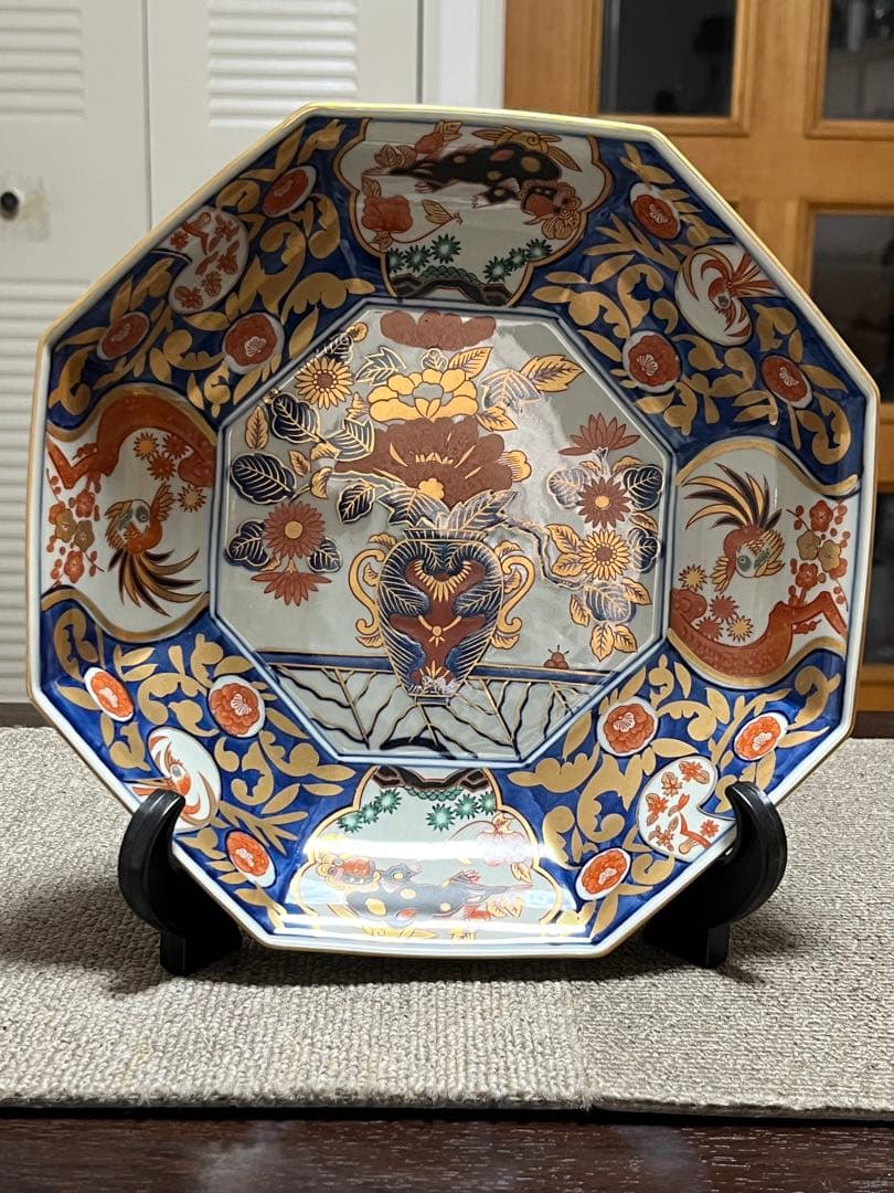 有田焼　林九郎　八角皿　鉢　大鉢皿　金唐草花篭図　八角盛鉢