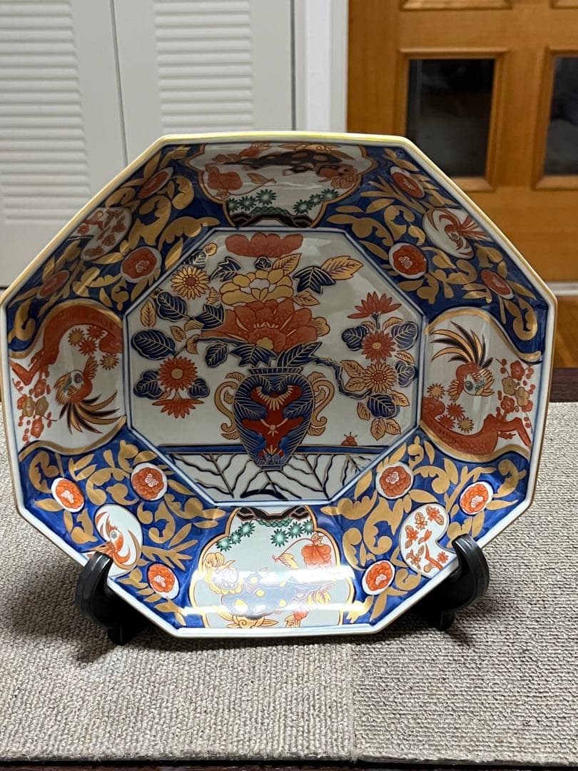有田焼　林九郎　八角皿　鉢　大鉢皿　金唐草花篭図　八角盛鉢