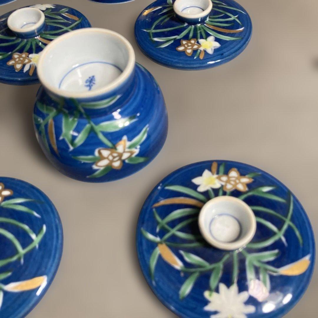 【源右衛門】古伊万里の伝統　日本の名窯　舘林源右衛門作　染錦草花紋　珍味入四客